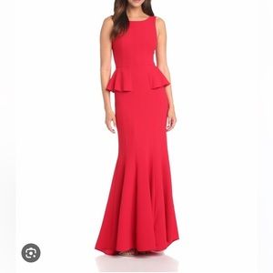 BCBG Maxazria Red Francesca Péplum Sleeveless Gown with Small Train
